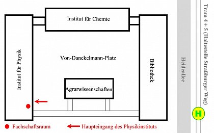 Anfahrt zum Von-Danckelmann-Platz und Position des Fachschaftsraumes.
