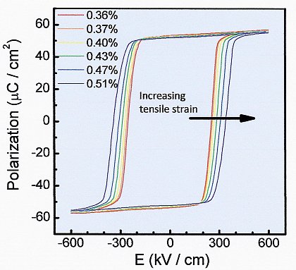 Bild Ferroelectric switching of a BiFeO3 film in varied elastic strain states